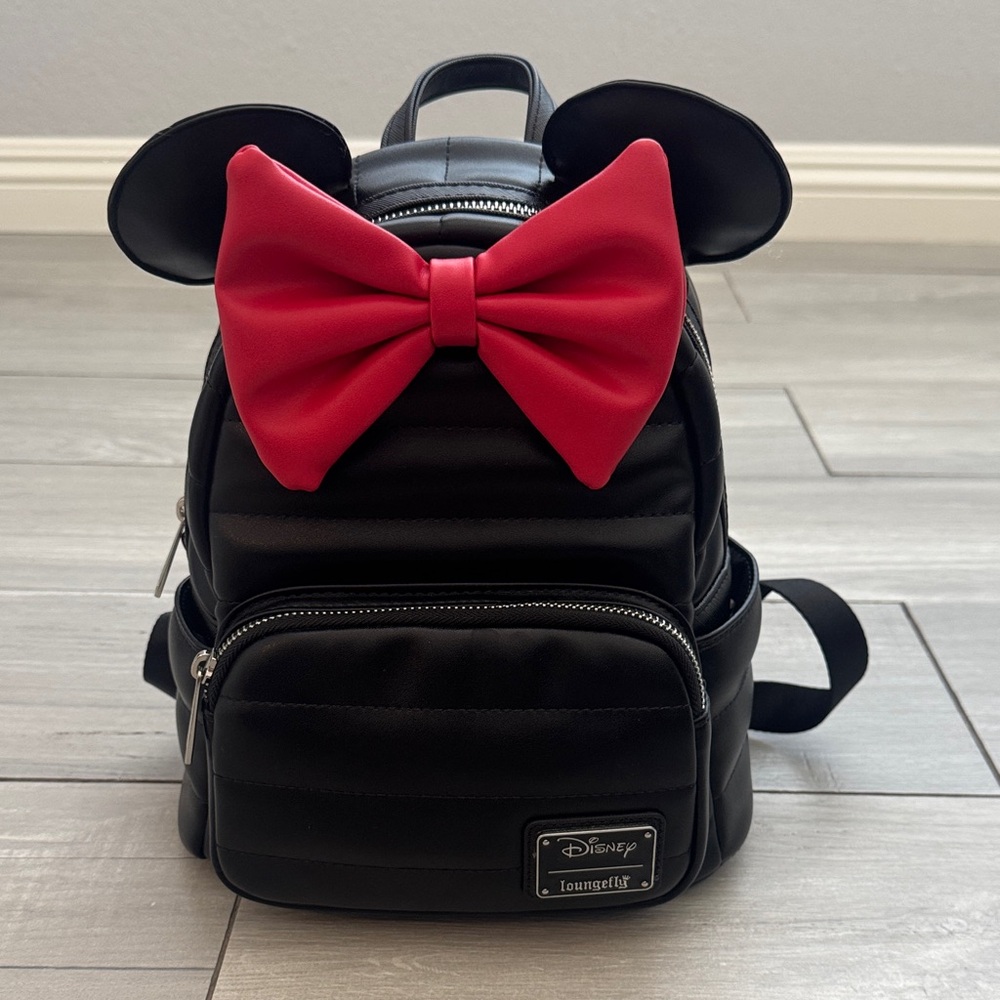 LOUNGEFLY Black and Red Minnie Mouse Backpack